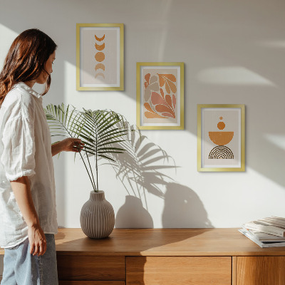 Conjunto de 3 quadros decorativos Formas abstratas em tons de laranja
