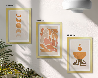 Conjunto de 3 quadros decorativos Formas abstratas em tons de laranja