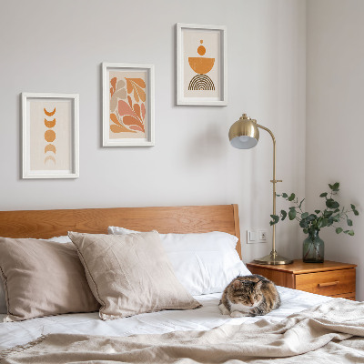 Conjunto de 3 quadros decorativos Formas abstratas em tons de laranja