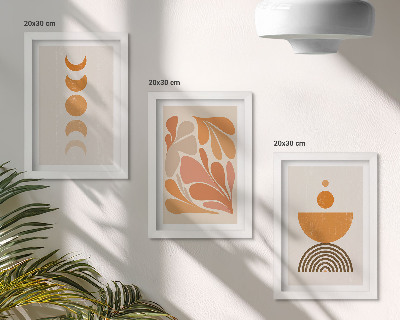Conjunto de 3 quadros decorativos Formas abstratas em tons de laranja
