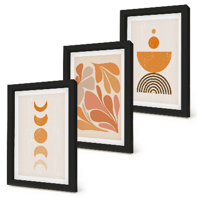 Conjunto de 3 quadros decorativos Formas abstratas em tons de laranja