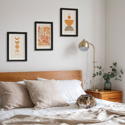 Conjunto de 3 quadros decorativos Formas abstratas em tons de laranja