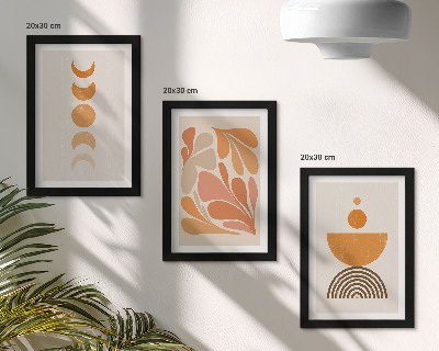 Conjunto de 3 quadros decorativos Formas abstratas em tons de laranja