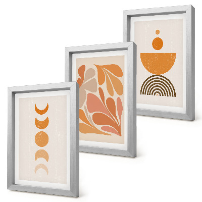 Conjunto de 3 quadros decorativos Formas abstratas em tons de laranja