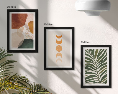Tríptico com moldura Formas abstratas em cores quentes e folhas
