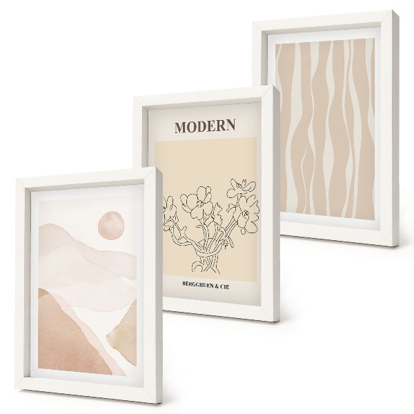 Conjunto de 3 quadros decorativos Formas abstratas em cores suaves