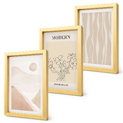 Conjunto de 3 quadros decorativos Formas abstratas em cores suaves