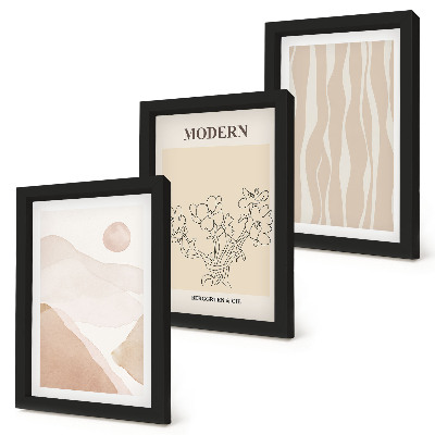 Conjunto de 3 quadros decorativos Formas abstratas em cores suaves