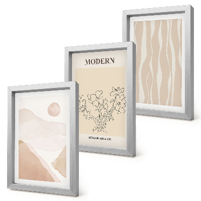 Conjunto de 3 quadros decorativos Formas abstratas em cores suaves