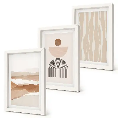Conjunto de quadros com imagens paisagem abstrata com formas naturais e geometria