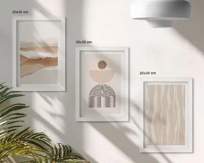 Conjunto de quadros com imagens paisagem abstrata com formas naturais e geometria