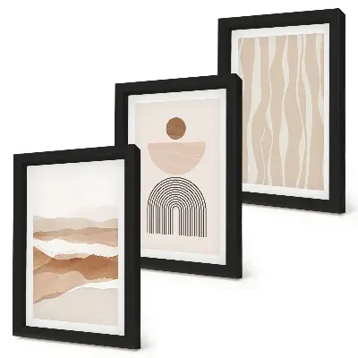Conjunto de quadros com imagens paisagem abstrata com formas naturais e geometria