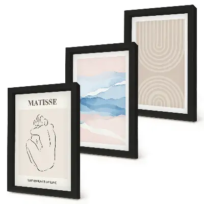 Conjunto de quadros com imagens linhas e ondas em tons pastel com estilo minimalista