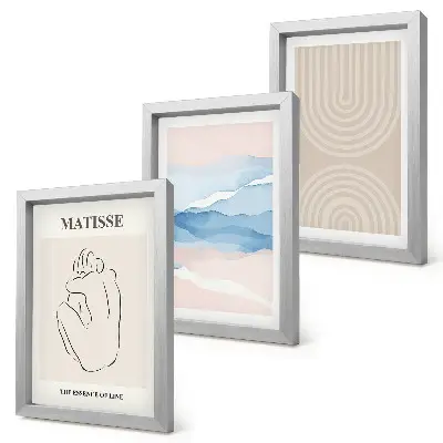 Conjunto de quadros com imagens linhas e ondas em tons pastel com estilo minimalista
