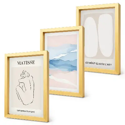 Tríptico com moldura estampa com formas abstratas e cores delicadas de Matisse