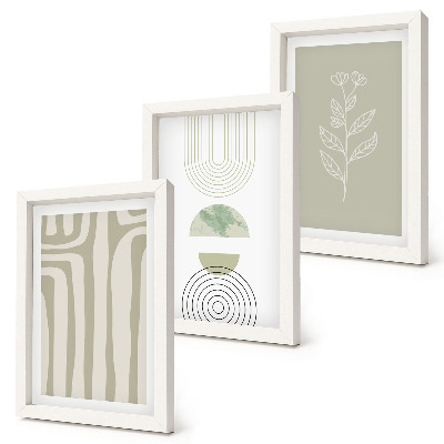 Conjunto de molduras com imagens Padrões geométricos com detalhes de plantas em tons de verde.
