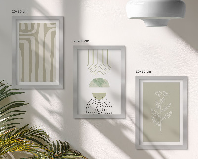 Conjunto de molduras com imagens Padrões geométricos com detalhes de plantas em tons de verde.