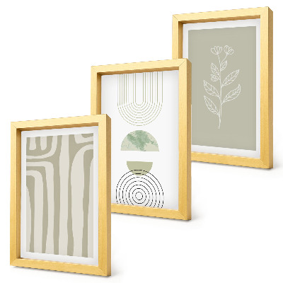 Conjunto de molduras com imagens Padrões geométricos com detalhes de plantas em tons de verde.