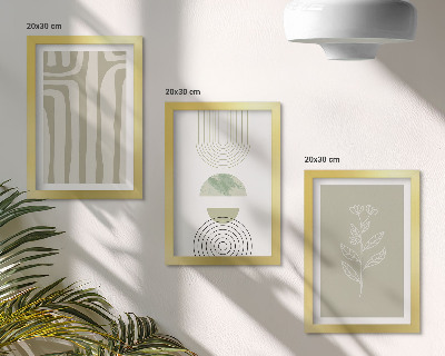 Conjunto de molduras com imagens Padrões geométricos com detalhes de plantas em tons de verde.