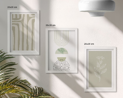Conjunto de molduras com imagens Padrões geométricos com detalhes de plantas em tons de verde.