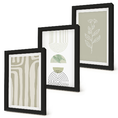 Conjunto de molduras com imagens Padrões geométricos com detalhes de plantas em tons de verde.