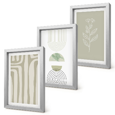 Conjunto de molduras com imagens Padrões geométricos com detalhes de plantas em tons de verde.