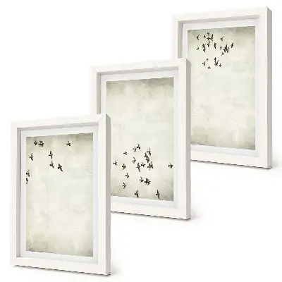 Conjunto de 3 quadros decorativos pintura minimalista de pássaros voando