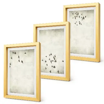 Conjunto de 3 quadros decorativos pintura minimalista de pássaros voando
