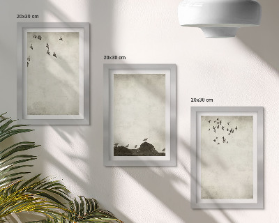 Conjunto de molduras com imagens bando de pássaros voando em estilo minimalista