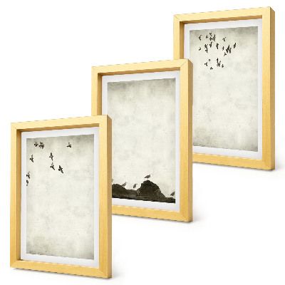 Conjunto de molduras com imagens bando de pássaros voando em estilo minimalista
