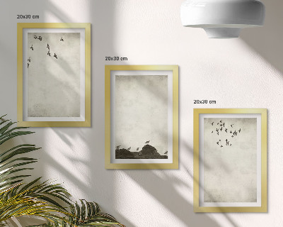 Conjunto de molduras com imagens bando de pássaros voando em estilo minimalista