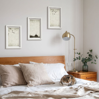 Conjunto de molduras com imagens bando de pássaros voando em estilo minimalista