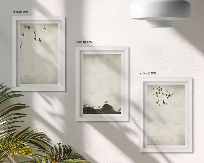 Conjunto de molduras com imagens bando de pássaros voando em estilo minimalista