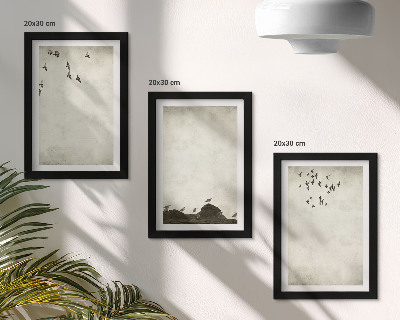 Conjunto de molduras com imagens bando de pássaros voando em estilo minimalista