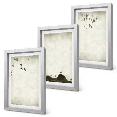 Conjunto de molduras com imagens bando de pássaros voando em estilo minimalista