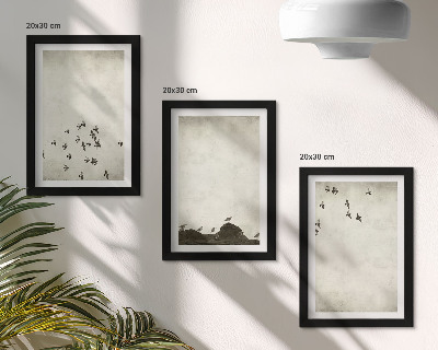 Tríptico com moldura Pássaros em voo pintados em estilo minimalista