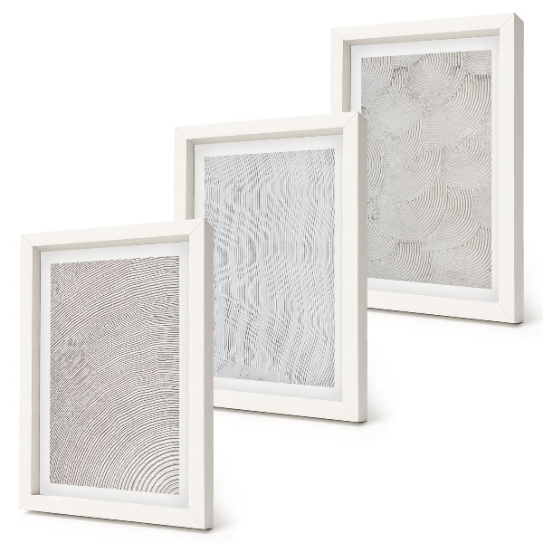 Conjunto de 3 quadros decorativos Padrões na areia, estruturas geométricas lineares