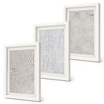 Conjunto de 3 quadros decorativos com padrões de areia e estruturas geométricas lineares