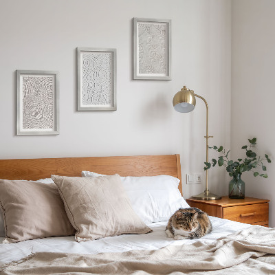 Conjunto de 3 quadros decorativos Padrões na areia, estruturas geométricas lineares
