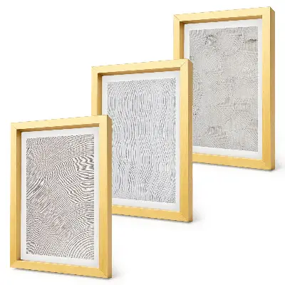 Conjunto de 3 quadros decorativos com padrões de areia e estruturas geométricas lineares