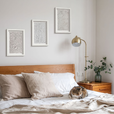 Conjunto de 3 quadros decorativos Padrões na areia, estruturas geométricas lineares