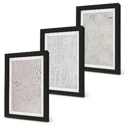 Conjunto de 3 quadros decorativos com padrões de areia e estruturas geométricas lineares