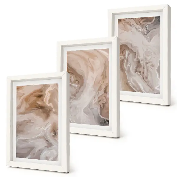 Conjunto de 3 quadros decorativos com padrões abstratos de mármore e texturas de pedra