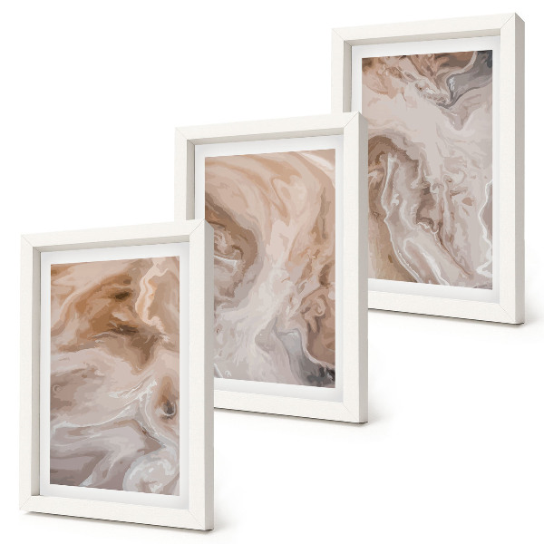 Conjunto de 3 quadros decorativos Padrões abstratos de mármore, texturas de pedra