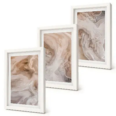 Conjunto de 3 quadros decorativos com padrões abstratos de mármore e texturas de pedra