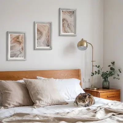 Conjunto de 3 quadros decorativos com padrões abstratos de mármore e texturas de pedra
