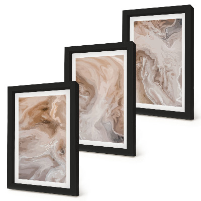 Conjunto de 3 quadros decorativos Padrões abstratos de mármore, texturas de pedra