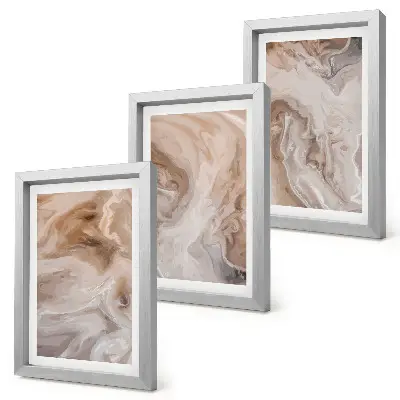 Conjunto de 3 quadros decorativos com padrões abstratos de mármore e texturas de pedra
