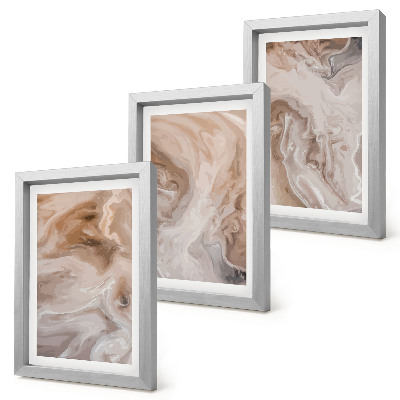 Conjunto de 3 quadros decorativos Padrões abstratos de mármore, texturas de pedra