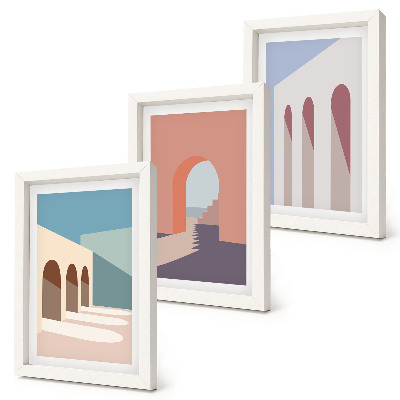 Conjunto de molduras com imagens Gráficos minimalistas em tons pastel de arquitetura urbana.